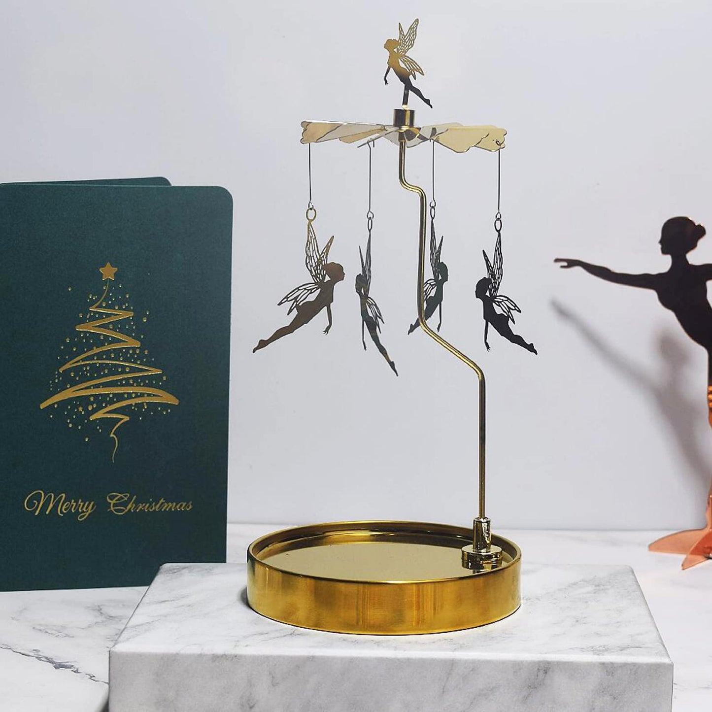 PhantomSky Rotating Candle Carousel Metal Tea Light Candle Spinner Holder, Candlestick Holders for Wedding Birthday Valentine's Day Christmas Party Decoration Home Decor Gifts - Golden Fairy