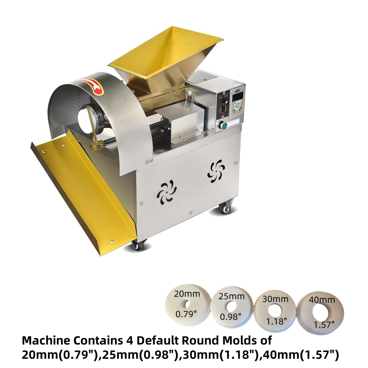 Koalalko Electric Automatic Dough Cutter Machine, 400W, 110V, Stainless Steel, 3 Sizes Molds, 25mm-40mm, 0-500g Adjustable Weight, Suitable for Food Processing Plants, Restaurants, Bakeries