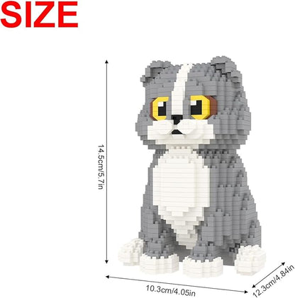 Larcele Cat Micro Building Blocks Animal Set DIY Mini 3D Building Toy Bricks Kit985 Pieces KLJM-05 (Scottish Fold)