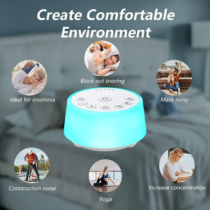 Skiennix Color Noise Sound Machine - 10 Colors, 25 Soothing Sounds, Adjustable Brightness & Volume Levels for All Ages