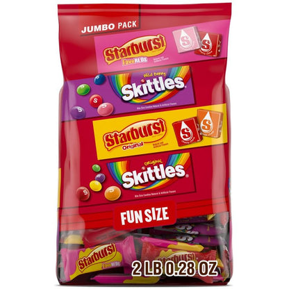 Skittles, Starburst Fun Size Chewy Candy Assorted Variety, Individually Wrapped, 32.28 Ounces, Bulk Bag