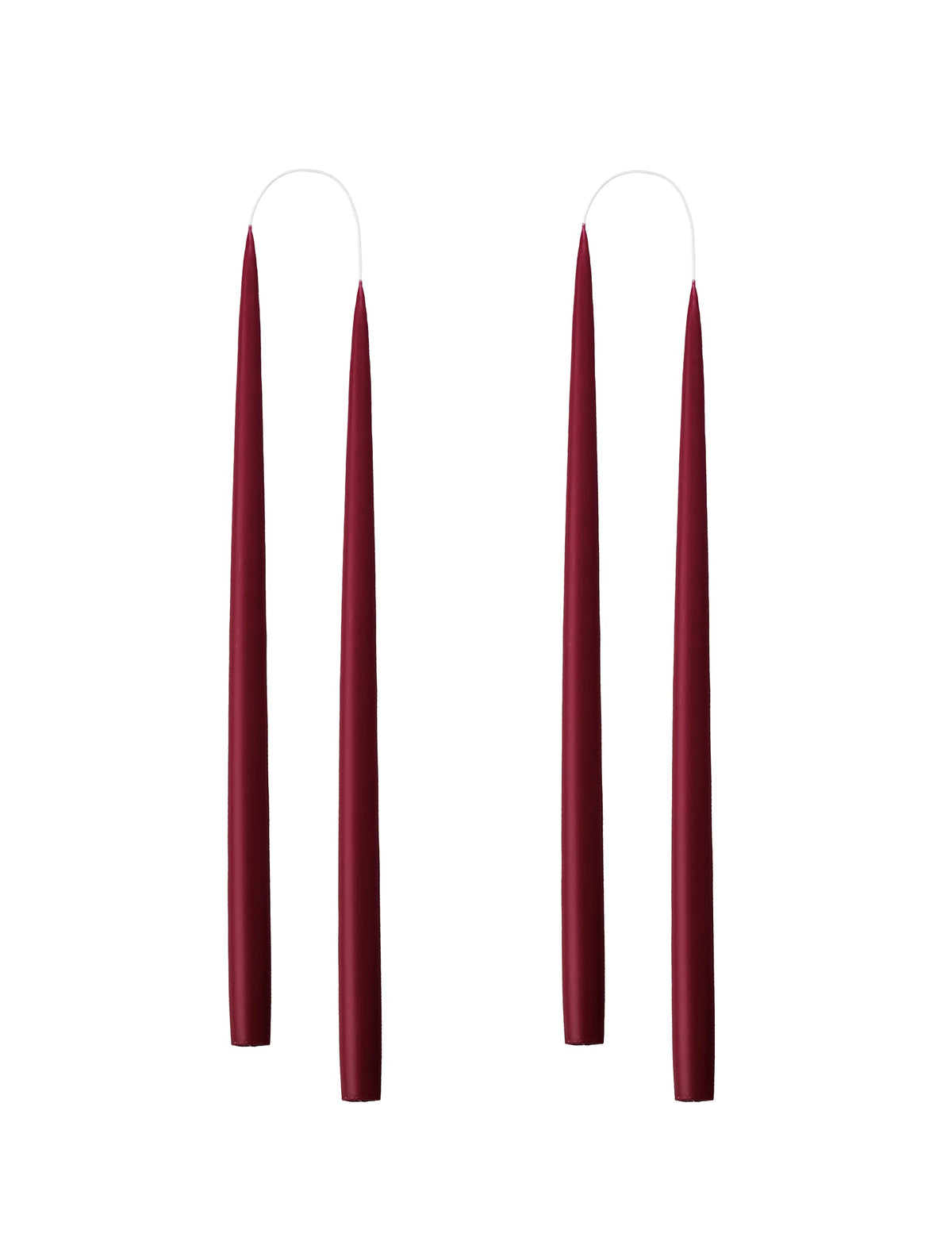 Kunstindustrien® Taper Candles, Set of 4, 13.8" – Made in Denmark, Long Burning Candles 15h, Unscented & Smokeless Candlesticks, Elegant Tall Candles for Weddings Dinners & Home Decor (Light Bordeaux)