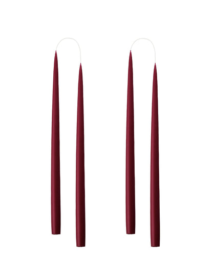Kunstindustrien® Taper Candles, Set of 4, 13.8" – Made in Denmark, Long Burning Candles 15h, Unscented & Smokeless Candlesticks, Elegant Tall Candles for Weddings Dinners & Home Decor (Light Bordeaux)