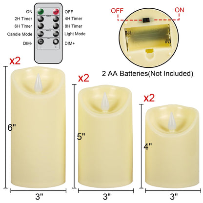 Wondise Flameless Candles with Remote, Set of 6 Battery Operated Flickering Flameless Candles with Timer 2/4/6/8H, Ivory Plastic LED Candles for Home Decor Wedding Christmas Decorations