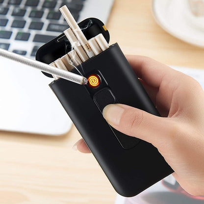 Cigarette Case with Lighter Cigarettes Box Portable 20pcs 100's Slim Cigarettes USB Lighters 2 in 1 Rechargeable Flameless Windproof Electric Lighter (Rose Gold)