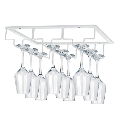MOCOUM Wine Glasses Rack Under Cabinet Stemware Rack, Wine Glass Hanger Rack Wire Wine Glass Holder Storage Hanger for Cabinet Kitchen Bar (White, 3 Rows 2 Pack)
