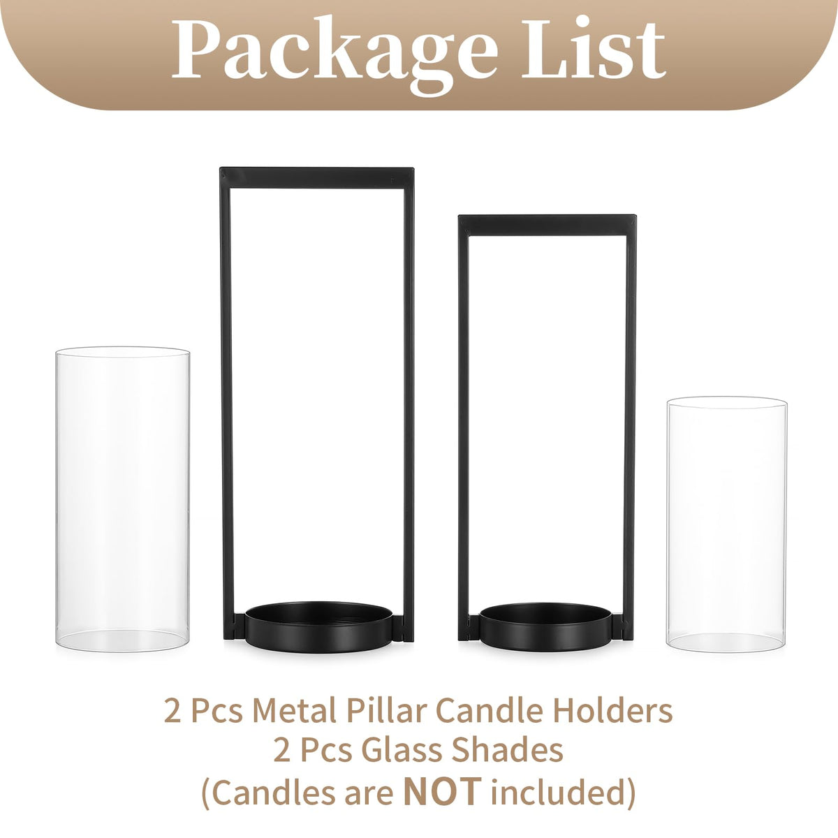 Sziqiqi Hurricane Candle Holder for Pillar: Black Modern Candle Holders for Table Centerpiece - Geometric Candle Stand Set of 2 with Glass for Living Room Fireplace Christmas Decor