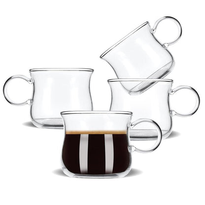 BOILMERIT Espresso Cups Set of 4, 5 Ounces Espresso Shot Glass, Clear Double Esperesso Glasses with Handle, Small Tazas De Cafe Espresso Machine Accessories
