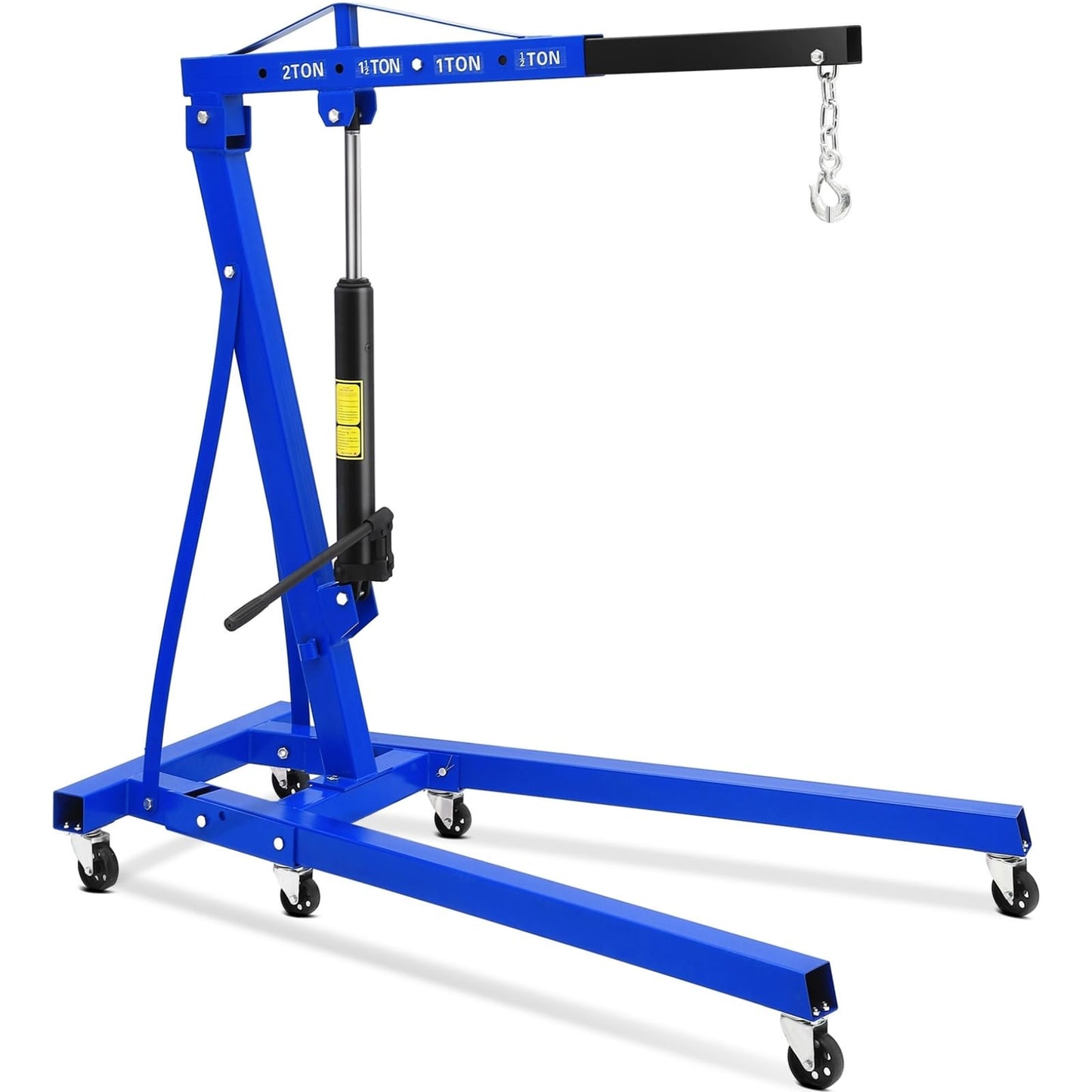 2 Ton Folding Hydraulic Engine Hoist - Cherry Picker Shop Crane, 4400 Lbs Hydraulic Engine Lift with Telescopic Boom, 6 Casters for Garage, Workshop, Auto-Repair, Heavy Duty, Easy Mobility, Blue