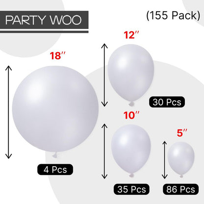 PartyWoo Pearl White Balloons 155pcs Different Sizes Pack of 18 12 10 5 Inch Metallic White Latex Balloon Arch Kit Garland for Wedding Graduation Baby Shower Birthday Party Decorations White-Z30