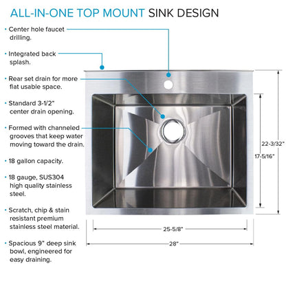 Transolid Freestanding Laundry Utility Sink with Washstand and Pull-Down Faucet, Heavy-Duty 18-Gauge Stainless, 28-Inch 18-Gallon Deep Basin, Matte Black (EWS-2822S-MB)