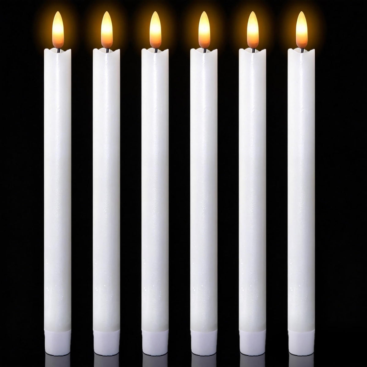 Wondise White Flameless Taper Candles with Timer, 6 Pack Battery Operated LED Flickering Real Wax Candle for Christmas Thanksgiving Wedding Decorations