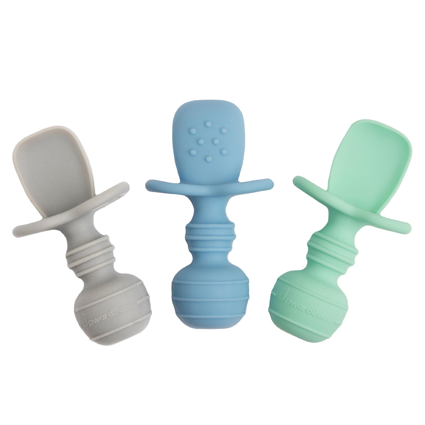 UpwardBaby Silicone Baby Spoons Self Feeding 6 Months - Feeding Essentials, Baby Led Weaning Supplies, BPA Free, Chewable Toddler Utensils with Anti Choke Barrier