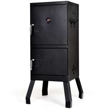 DORTALA Vertical Charcoal Smoker, Outdoors Charcoal Barbeque, Smoked Carbon Oven, Iron Structure, w/Two Chrome-plated Nets, Two Charcoal Pots, Suitable for Lawn Picnic, Backyard BBQ (Black)
