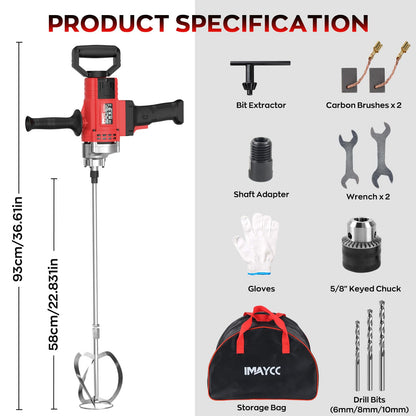 IMAYCC Drill Mixer,3200W 20A Concrete Mixer for Drill, 110V Corded Variable Speeds Cement Mixer, Mixing Drill for Mud,Motar,Paint, Grout, Plaster, Thinset