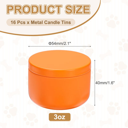 MECCANIXITY 3oz Candle Tins, 16pcs Metal Candle Tins Jars with Lids Round Empty Tin Can Containers Bulk for Storage Tea and Making DIY Arts Crafts Christmas Gifts, Orange