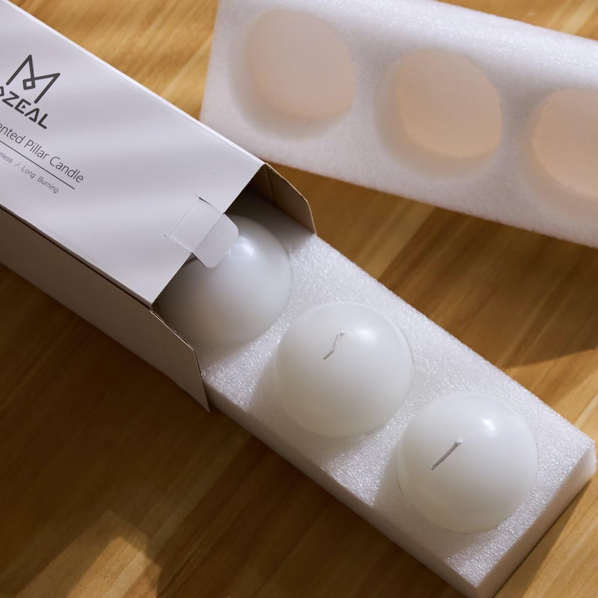 MOZEAL Hand-Poured, 3 Inch White Round Ball Candles - Elegant White Round Pillar Candles Set of 3, Dripless, Unscented, Smokeless, Ideal for All Occasions.