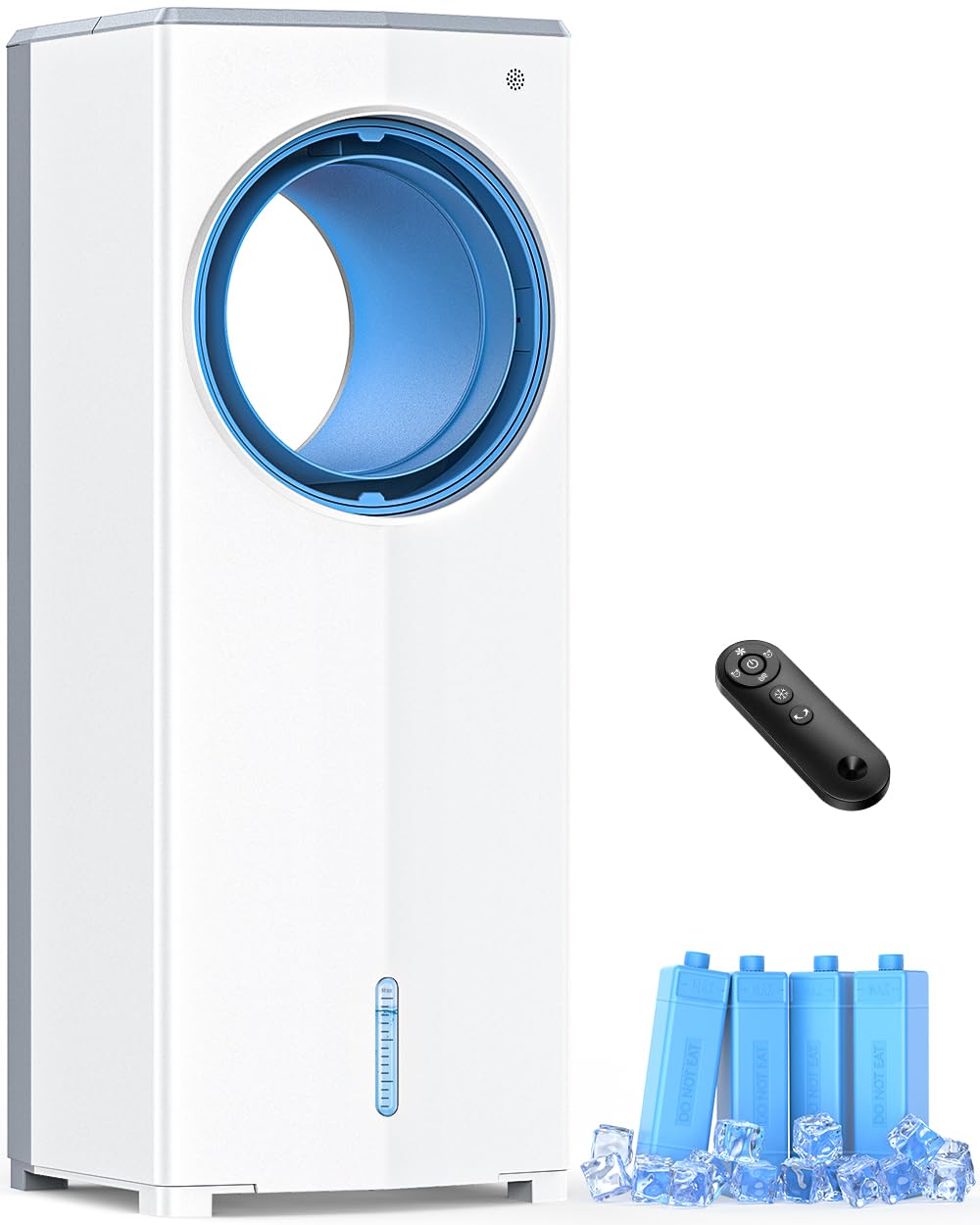 MYICY 27 INCH Evaporative Air Cooler, Windowless Swamp Cooler Portable Air Conditioners w/Normal/Natural/Sleep/Cooling Mode,3 Speeds,Double Tanks& Remote & Smart Timer, Bladeless Air Cooler for Room