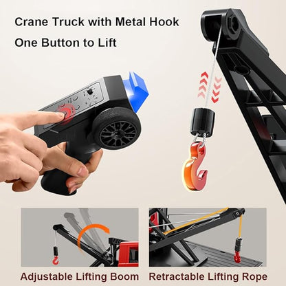 MN82T RC Crawler 1/12 RC Truck with Crane Hook Remote Control Rock Crawler 4x4 All Terrain Hobby Car for Adult 280 Brushed Motor 2 Speed Proportional Control Upgraded ESC and Receiver