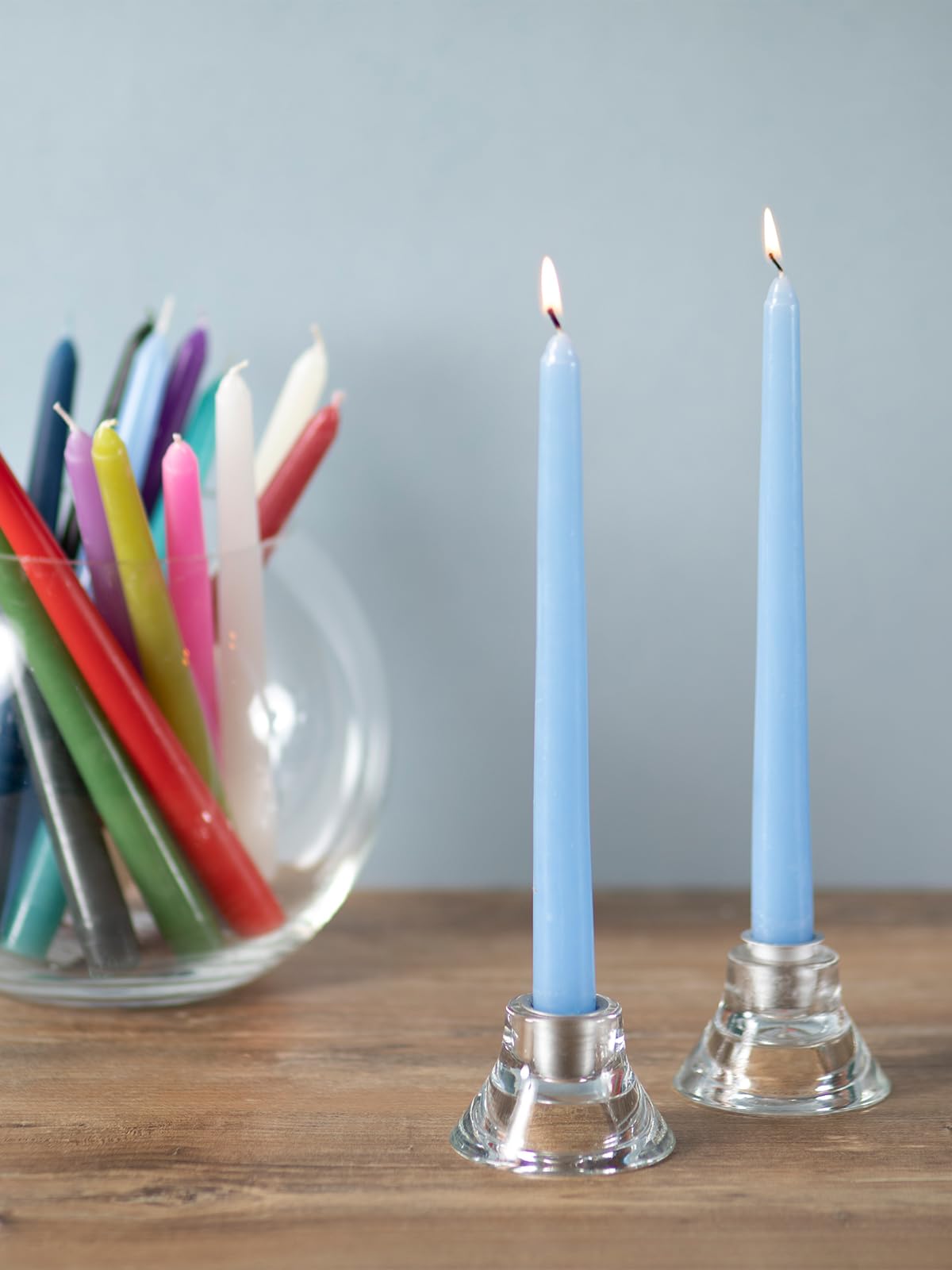 CANDWAX 12 inch Light Blue Taper Candles Set of 12 - Unscented Smokeless Dripless Tall Candle Sticks - Perfect for Special Occasions, Ordinary Dinners and as Easter Candles - Light Blue Candlesticks