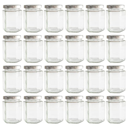 GPK4ALL 190ml 6oz Hexagon Glass Jars, Pack of 24 Sets With Silver Lids for Jam, Honey, Jelly, Candy, Candle, Wedding Favors, Baby Shower, Spice, Crafts, Party Favors, Samples