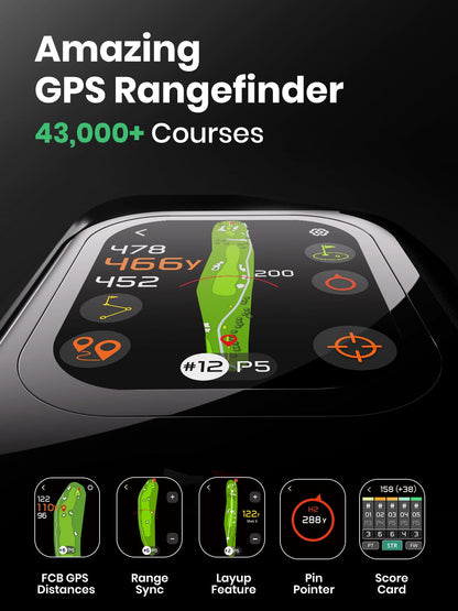 MILESEEY GenePro G1 Touchscreen & GPS Rangefinder with Slope, 43000+ Preloaded Courses, 1300 Yards Laser Range Finder Golf with Red & Green Display, 0.1s Flag Pole Locking Vibration, 6X Magnification