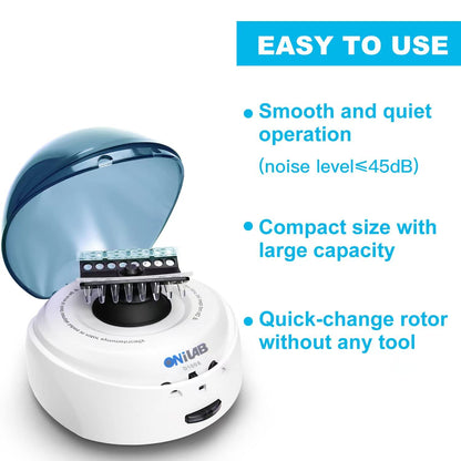ONiLAB Scientific Mini Centrifuge 5000RPM,1360 x g RCF, Lab Benchtop Centrifuge with 2 Rotors for 8 x 0.2/0.5/1.5/2.0ml and 0.2mL×32 PCR Strips, Low Noise≤45dB, 100-240V,Blue lid(ONLY for MICROTUBES)