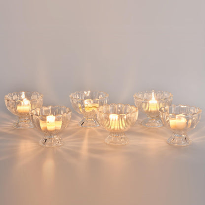 ANWONE Glass Tealight Candle Holder Set of 6, Clear Candle Holders with Tea Lights, for Floating Candles, Pillar Candles, Votive Candles, Table Decor for Wedding Birthday Party