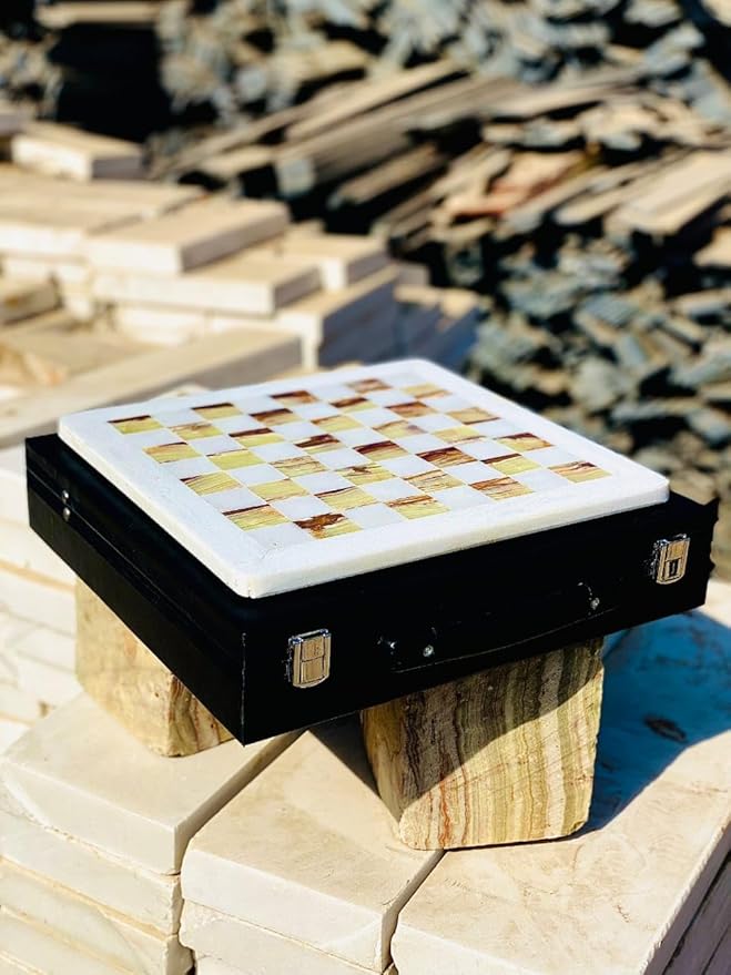 Marble Chess Set Handmade Onyx Full Chess Game Set.Comes in Rexine Box Packaging. Perfect for Gifting (White Green)
