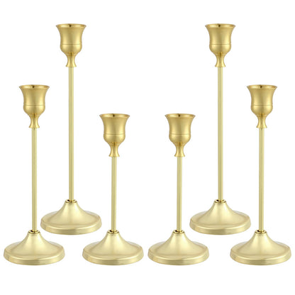 Tunyet Candlestick Holders 6PCS, Metal Taper Candle Holder, Gold Candle Holders for Pillar Candles, Candle Holder for Wedding Fireplace Mantel Housewarming Gift