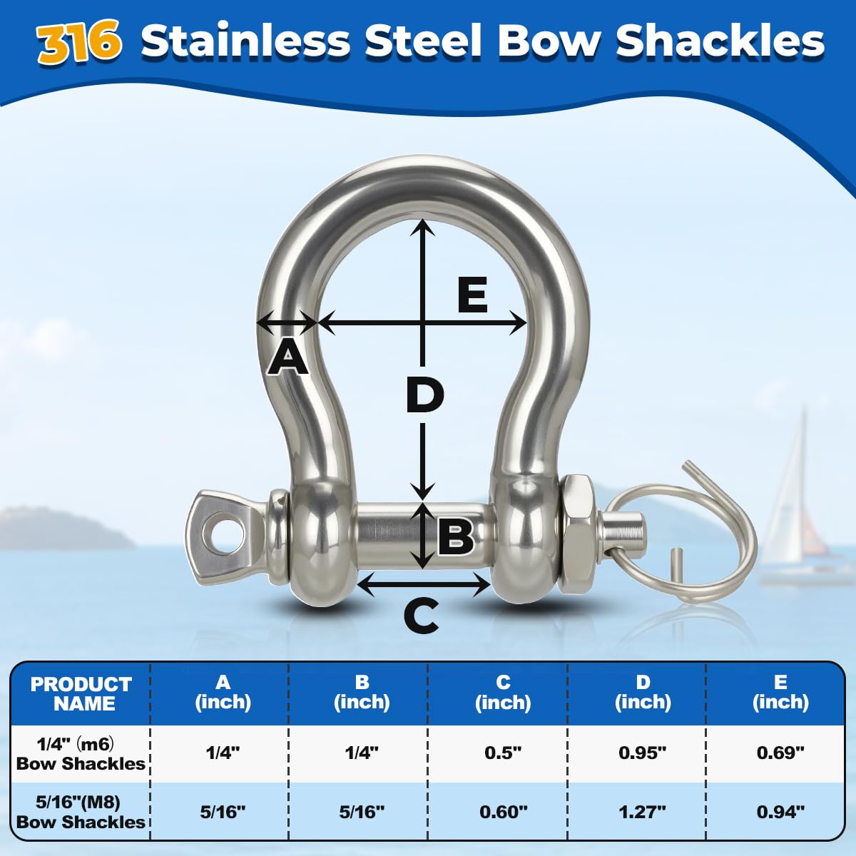 FUCNEN 5/8" Boat Anchor Rope 200 FT with 316 Stainless Steel Anchor Chain 5/16" x 10 FT, 5/16" Bow Shackles and 5/8" Thimble, Anchor Rode for Mooring, Boats Pontoon, Deck, Fishing, Sail