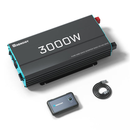Renogy Inverter P2 3000W Pure Sine Wave Inverter 12V DC to 120V AC Converter for Home, RV, Truck, Camping, Trailer, with Wired Remote Controller, Support Li, AGM, SLD, GEL, FLD Batteries