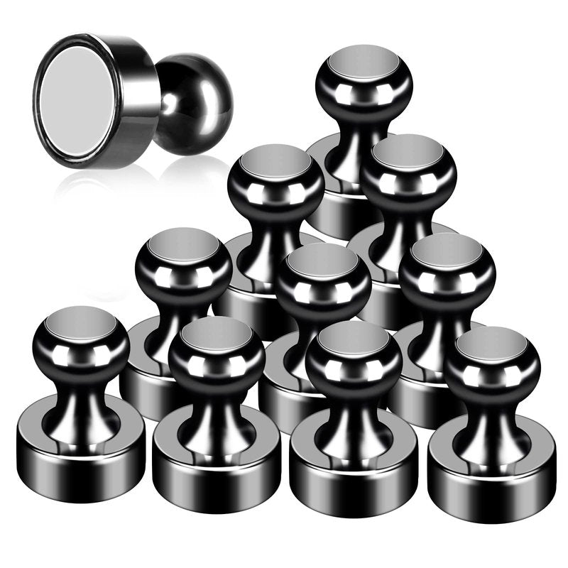 GOOZADA 12Pack Fridge Magnets Black,Metal Refrigerator Magnet, Strong Push Pin Magnets for Whiteboard, Refrigerator, Dry Erase Board, Map, Locker Accessories, Office Accessories, Kitchen Accessories