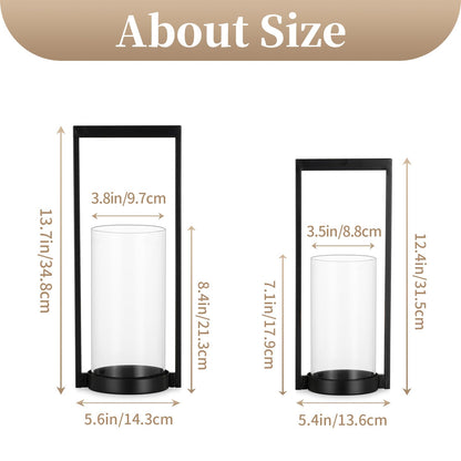 Sziqiqi Hurricane Candle Holder for Pillar: Black Modern Candle Holders for Table Centerpiece - Geometric Candle Stand Set of 2 with Glass for Living Room Fireplace Christmas Decor