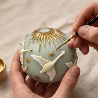 Hand-Painted Swan Ball Candles 7cm Round Soy Wax Scented Decor for Home Decorative Sphere Accent Aesthetic Gift for Women (Blue Ebony)