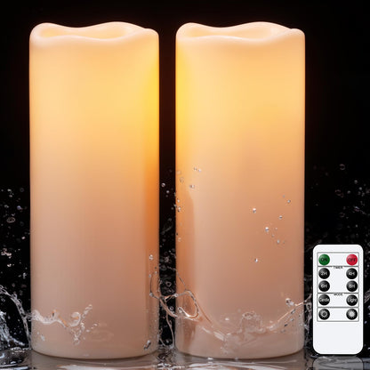 KunSwenn Outdoor Candles Waterproof with Remote Timer, 10” x 4” Large Battery Operated Candles, LED Pillar Flameless Outdoor Candle for Lartern Porch Patio Gardern Decor (Set of 2)
