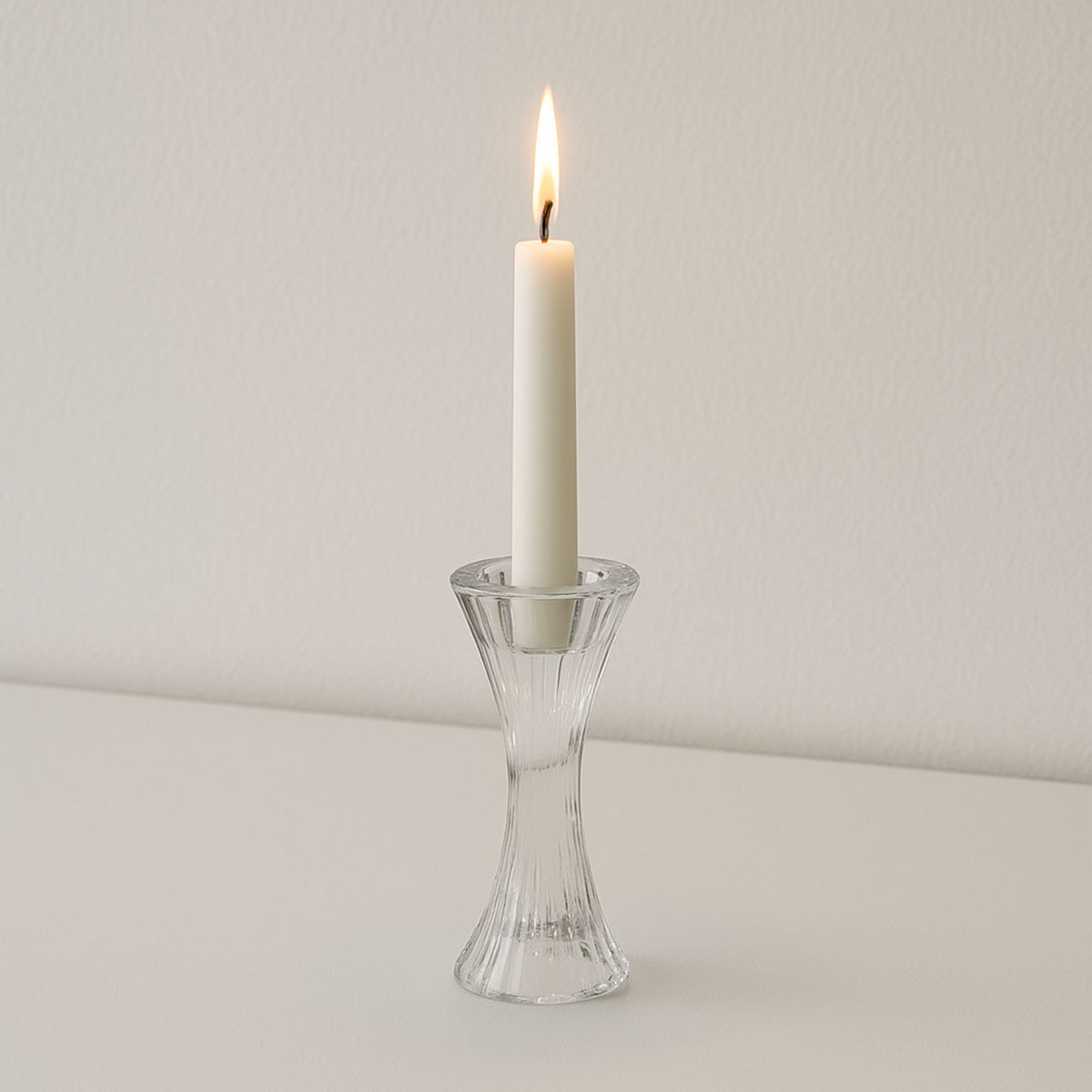 Biedermann & Sons Ribbed Hour-Glass Shape Tealight and Taper Candle Holders, Clear - 6.5 Inch Tall