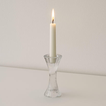Biedermann & Sons Ribbed Hour-Glass Shape Tealight and Taper Candle Holders, Clear - 6.5 Inch Tall
