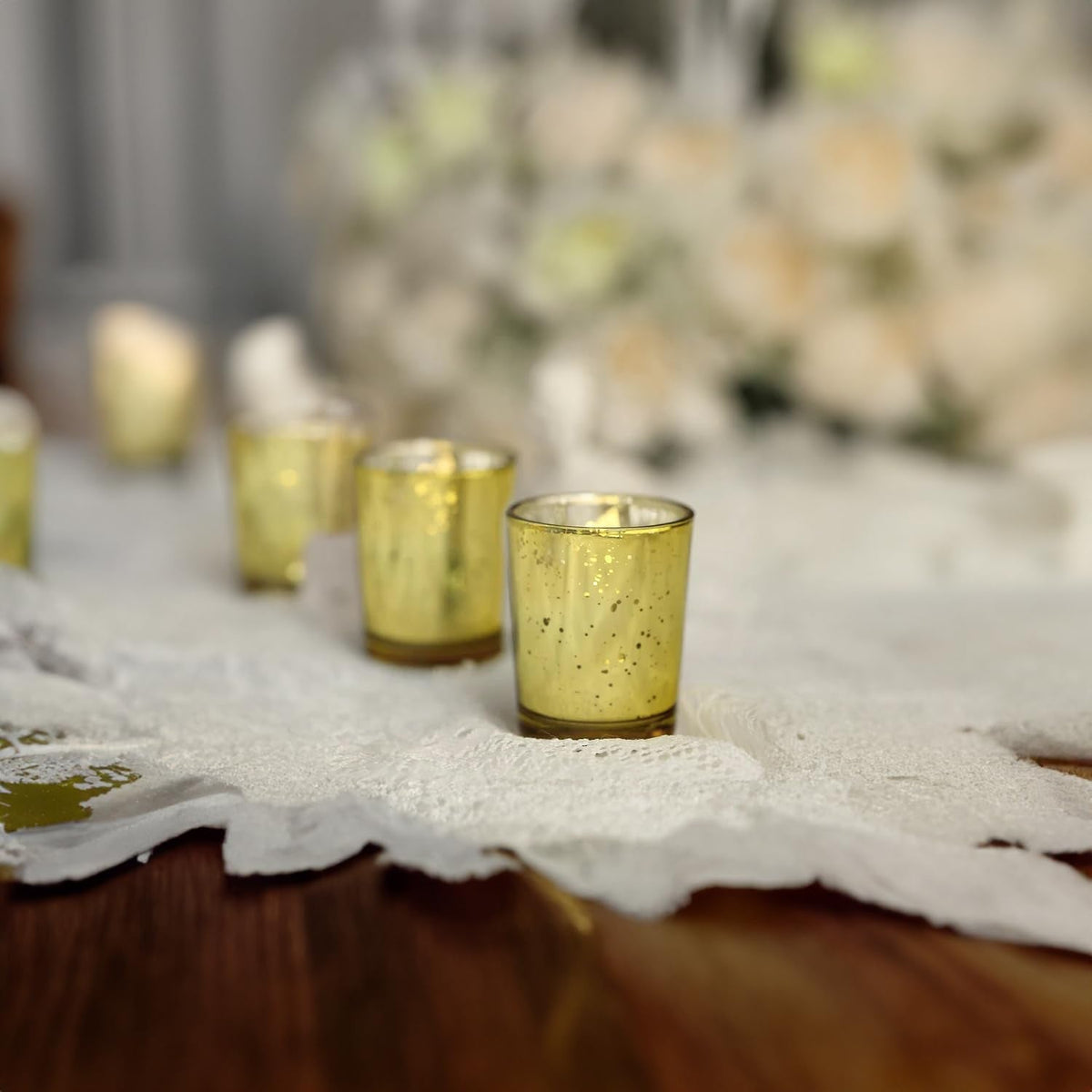 WGV Gold Speckled Tea Light Votive Candle Holder 2.2x2.75, Small Tiny Utility Cylinder Mercury Glass Vase, Home Accent Decor, 24 Pieces