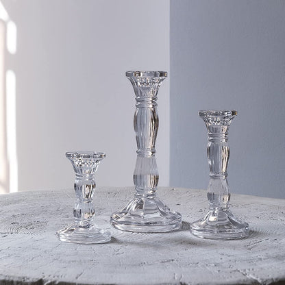 3 Pack Glass Candle Stick Holders - Clear Crystal Taper Candles Holder– for Buring Candles, Led Taper Candle,Party and Wedding Centerpieces, Table Decoration