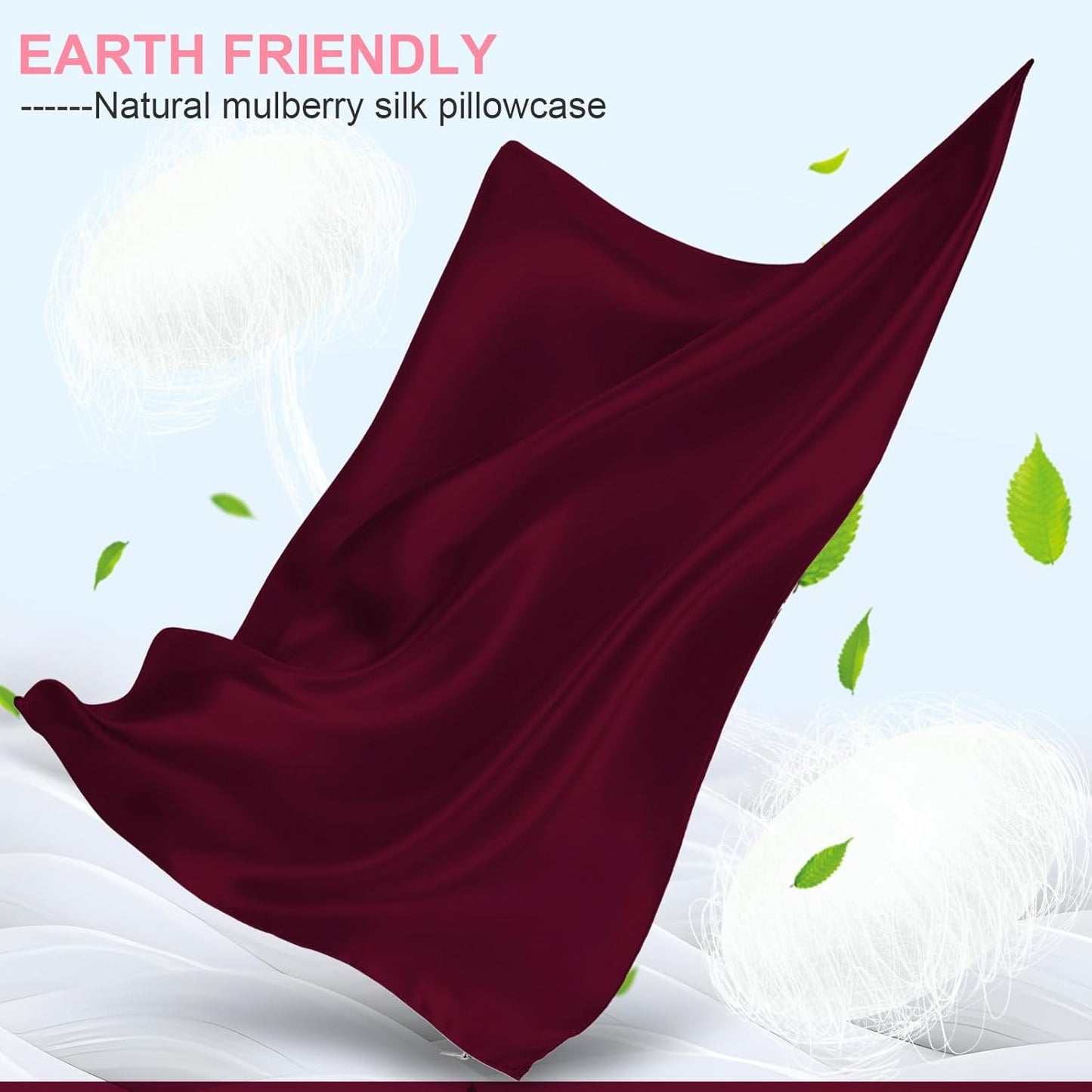 Skiennix Mulberry Silk Pillowcase Set - 2 Standard Size Cases with Hidden Zipper | Smooth, Soft & Breathable in Burgundy Red