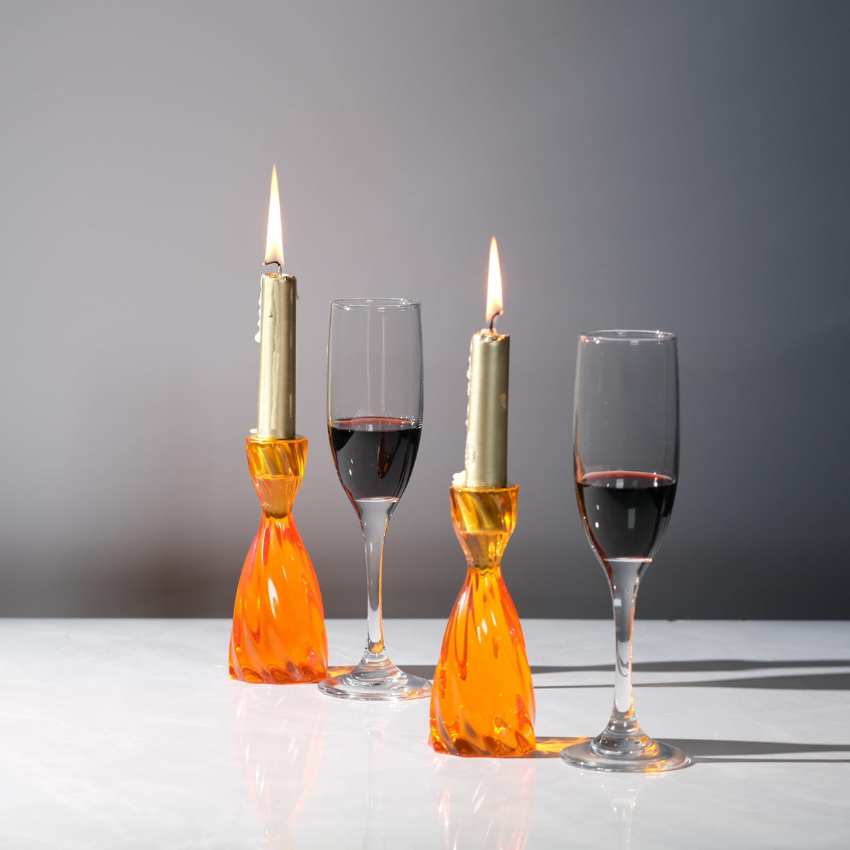 ICNBUYS Twizzle Twist Candle Holder, Decorative Candle Holder for Table Display, Romantic Decoration, Unique Home DÉCOR Aesthetic, Housewarming Gift, Orange Height 5.7 inches Set of 2 - Resin