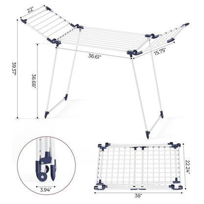 APEXCHASER Clothes Drying Rack Foldable, Large Drying Rack Clothing, Winged Laundry Rack Folding Indoor Outdoor, Metal Clothes Airer for Bedding Towel Sweater Heavy Duty, 68.9" X 22" X41.3", White