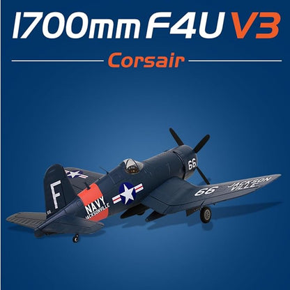 Fms Rc Planes for Adults Remote Control Airplane Warbird F4U Corsair RC Airplane 6CH 1700mm (66.9) Wingspan Blue with Flaps LED Retracts PNP (No Control Battery Charger)