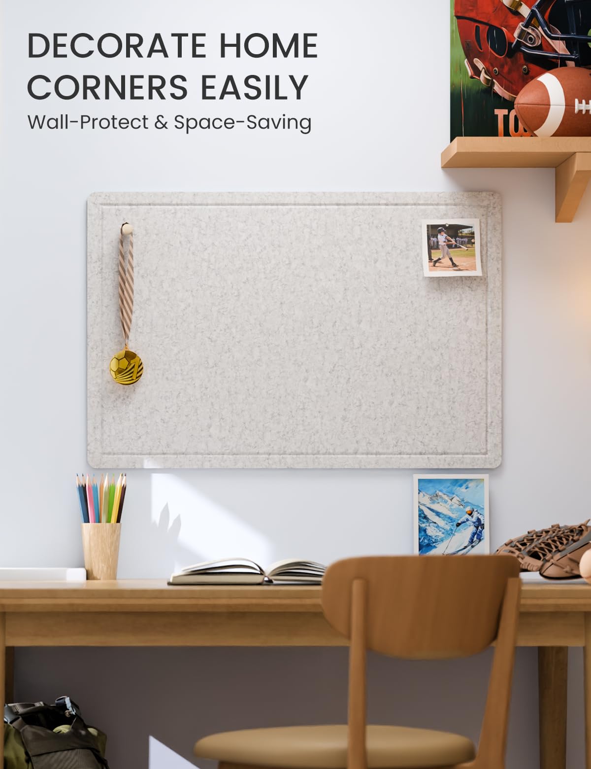 Fluxynara Bulletin Board,35.4" x 23.6" Cork Board Alternative with 12 Safe Removable Adhesive Tabs, Foldable Felt Pin Board for Home Office, Classroom, Bedroom,Entryway for Walls—Light Gray