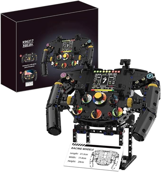 Racing Simulator Steering Wheel Building Set Mechanical Gaming Sim Racing Cars Driving Wheel Bricks with Moving Parts Gift for Adults to Build - 833 Pieces