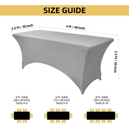ZarzaaSik 116 6-Pack 8ft Spandex Table Covers for Rectangle Folding Tables - Washable Elastic Tablecloth - Ultimate Fitted Table Protector for Parties, Banquet, and Wedding