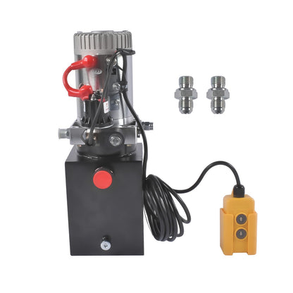 Mixizap 12V Hydraulic Pump, 4 Quart Single Acting Power Unit, 0.91 GPM Flow, 3200 PSI, for Dump Trailers, Tippers, Car Lifting, Log Splitters