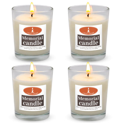Set of 4 Unscented Votive Candles - 15H Burn Time Memorial Candle in White Glass Tumbler, Long-Lasting Clean-Burning Prayer Candle