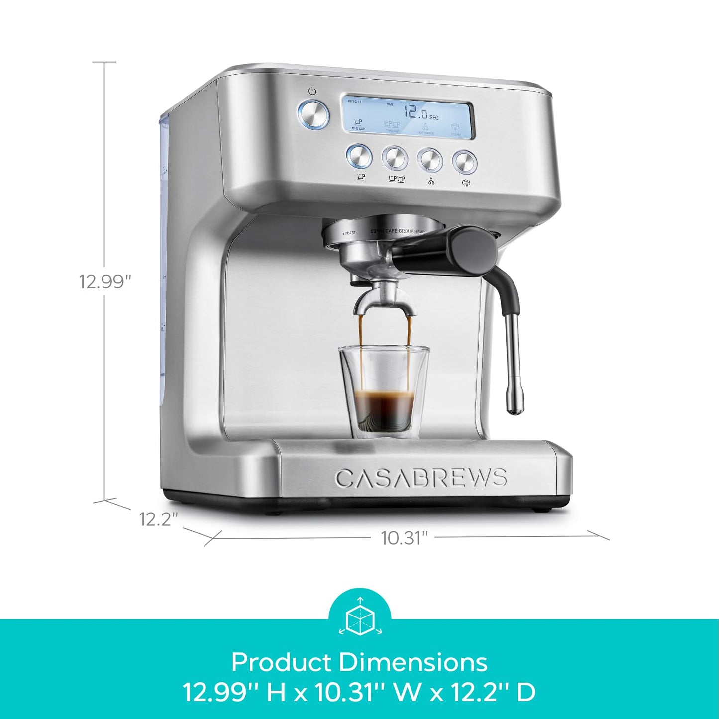 CASABREWS Ultra Espresso Machine with LCD Display, 20 Bar Espresso Maker with Powerful Milk Frother, Customizable Brewing Temperature, Barista-Level Latte and Cappuccino Machine for Home, Silver